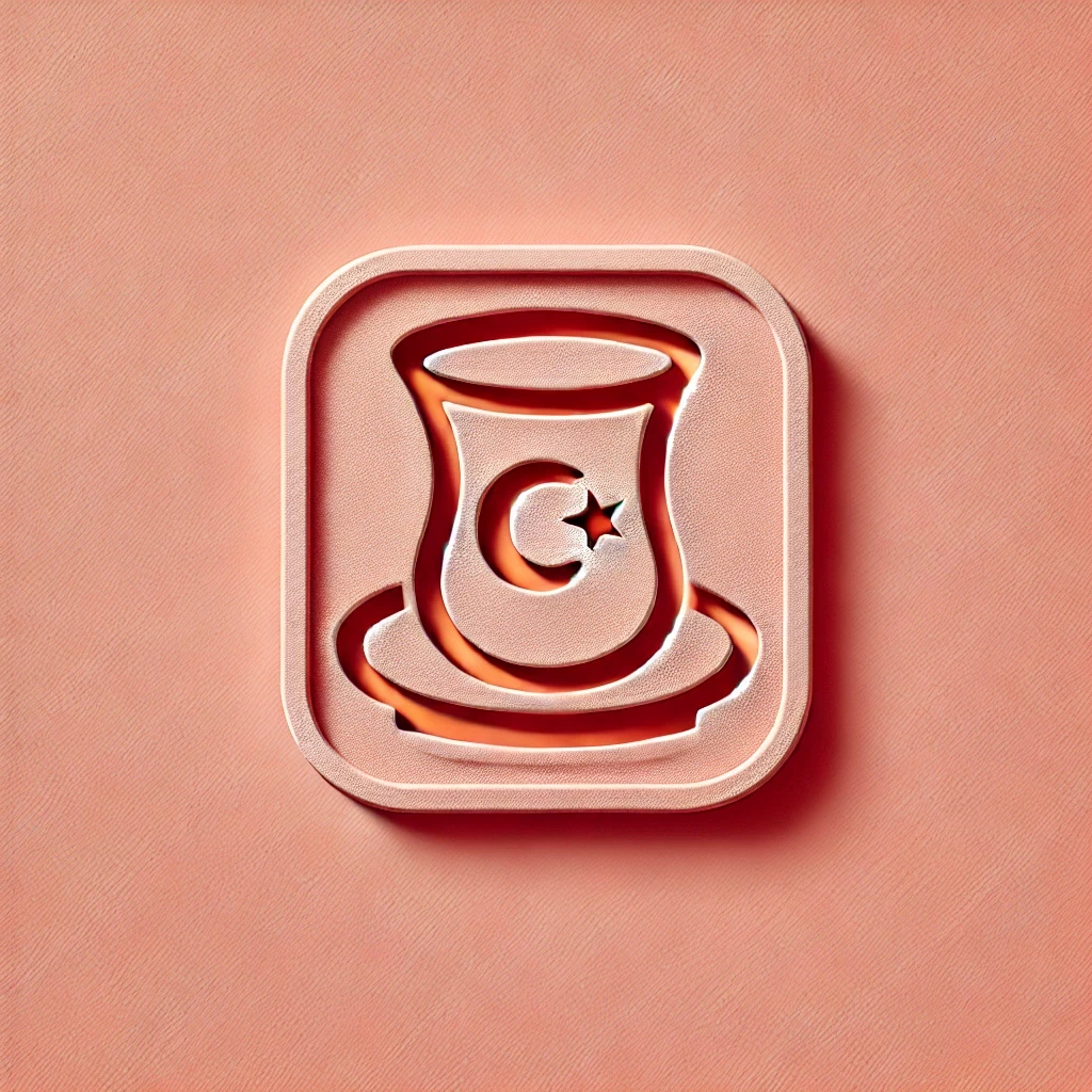 DALL·E 2024 10 30 14.07.19 A minimalist embossed style image representing diverse cultural experiences in Turkey with a pastel red background. Show a single simple icon like