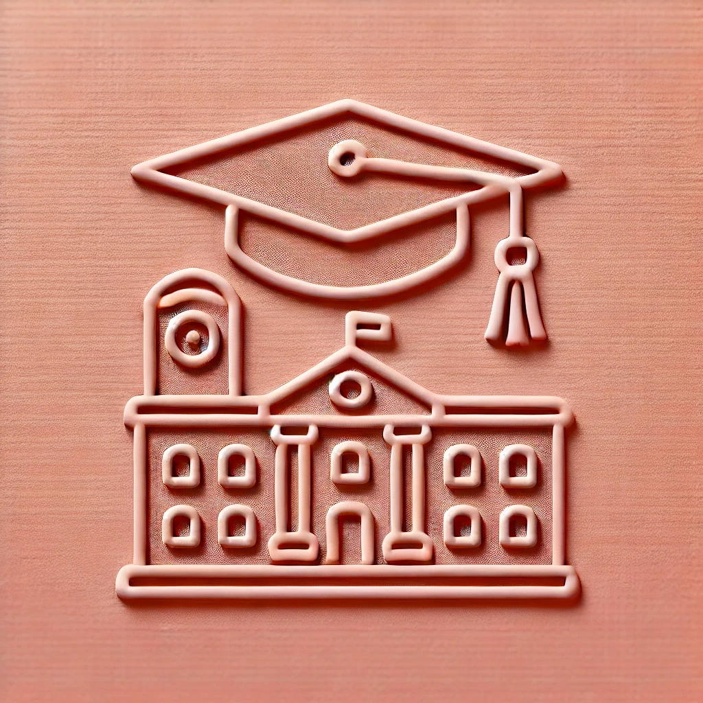 DALL·E 2024 10 30 14.09.19 A minimalist embossed style image representing reputable universities in Turkey with a pastel red background. Include two simple icons a graduation