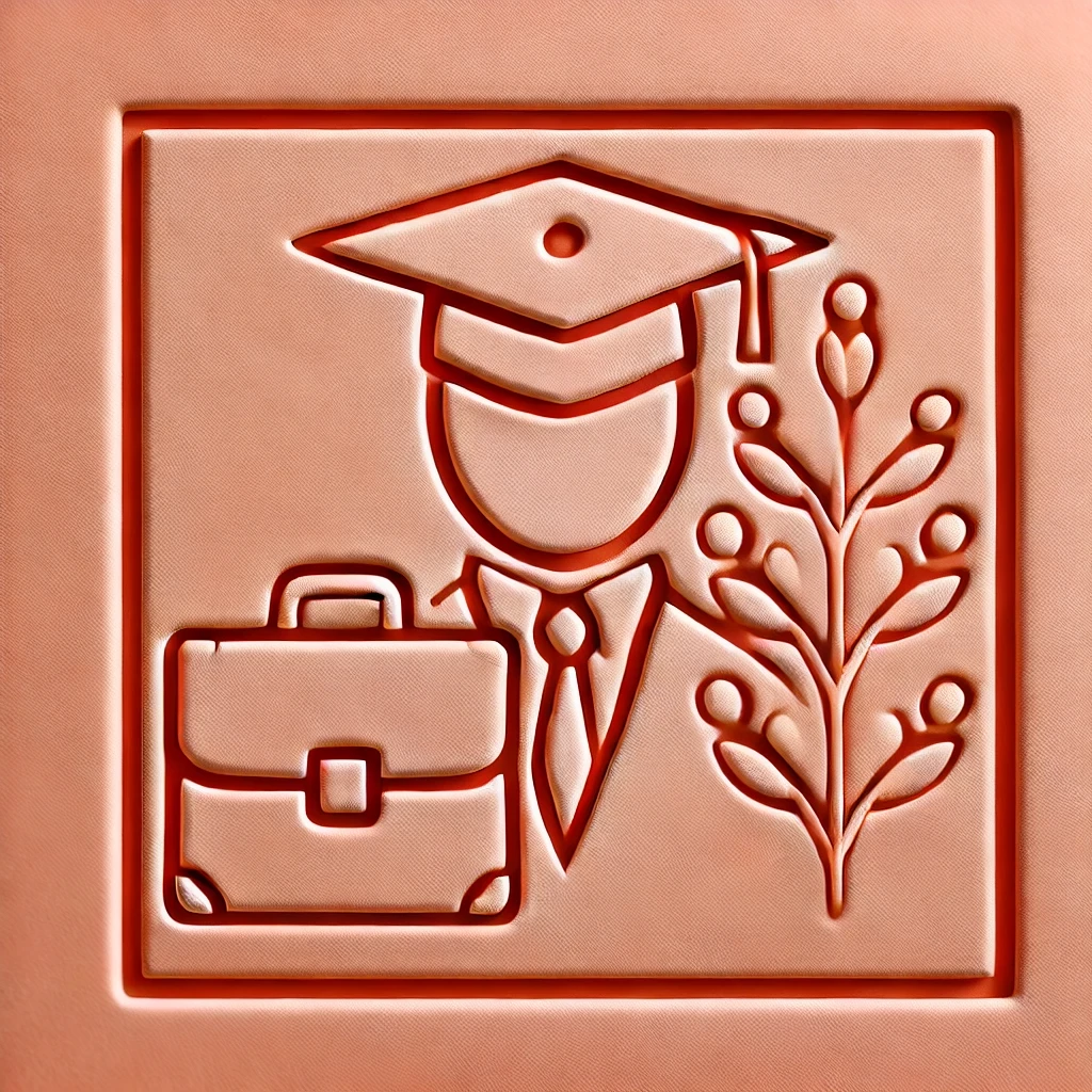DALL·E 2024 10 30 14.09.56 A minimalist embossed style image representing job opportunities after graduation in Turkey with a pastel red background. Show a simple icon featuri